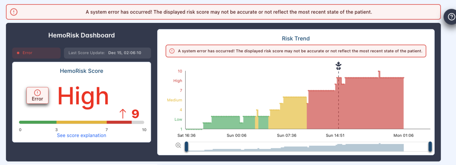 Summative study scenario showing error state and system warning