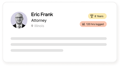 LawTrades profile pins for hourly rate, salary expectations, and expertise